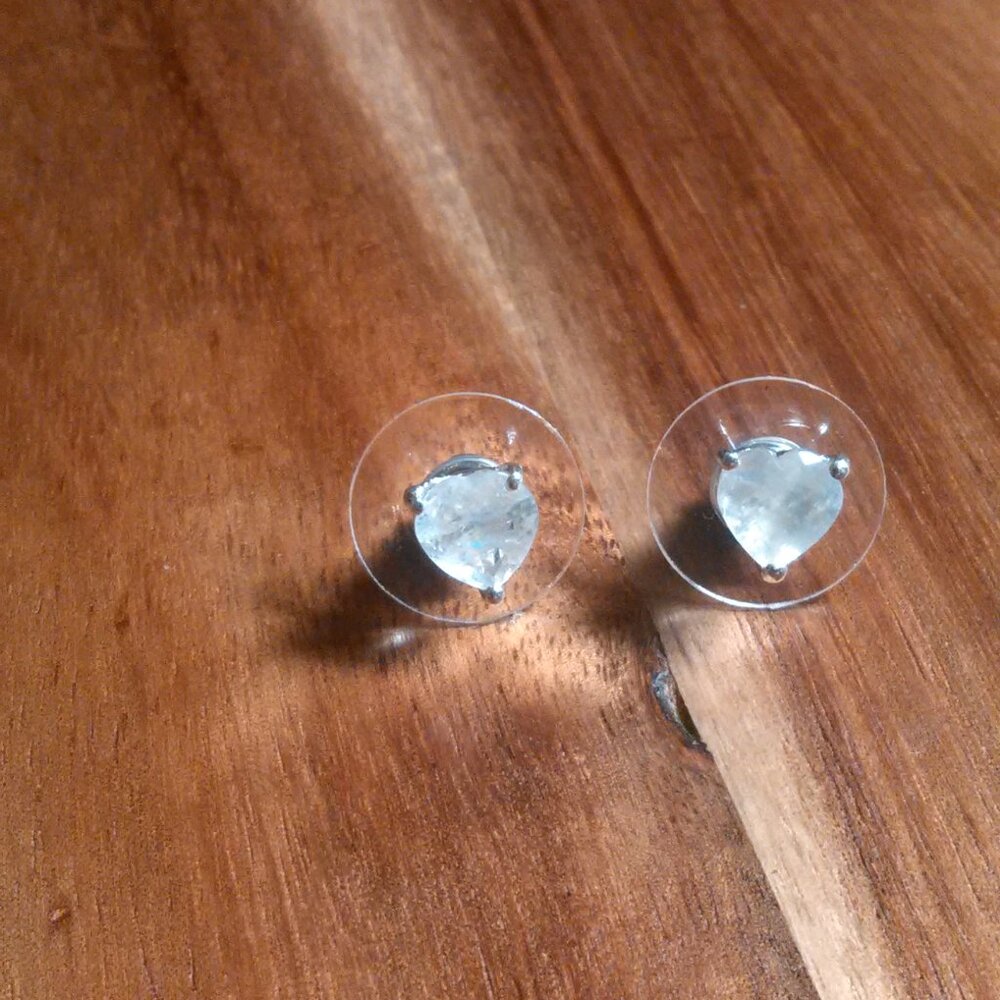 Moon Glow Moonstone Sterling Silver Heartlight Glow Heart Stud Earrings - Picture 5 of 11